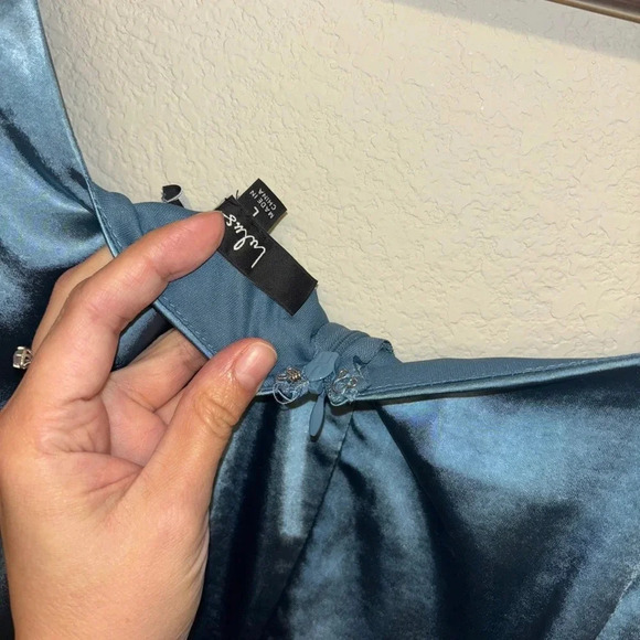 Size L - NWOT Lulus Got The Love Slate Blue Satin Square-Neck Mini Dress - Picture 6 of 10